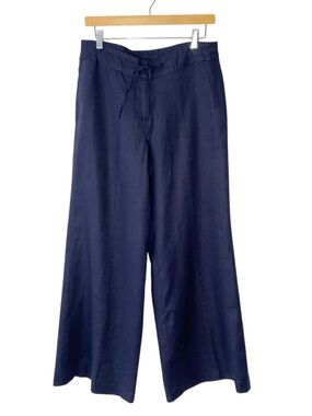 MANDARIN BLUE High Rise Wide Leg Linen Pants